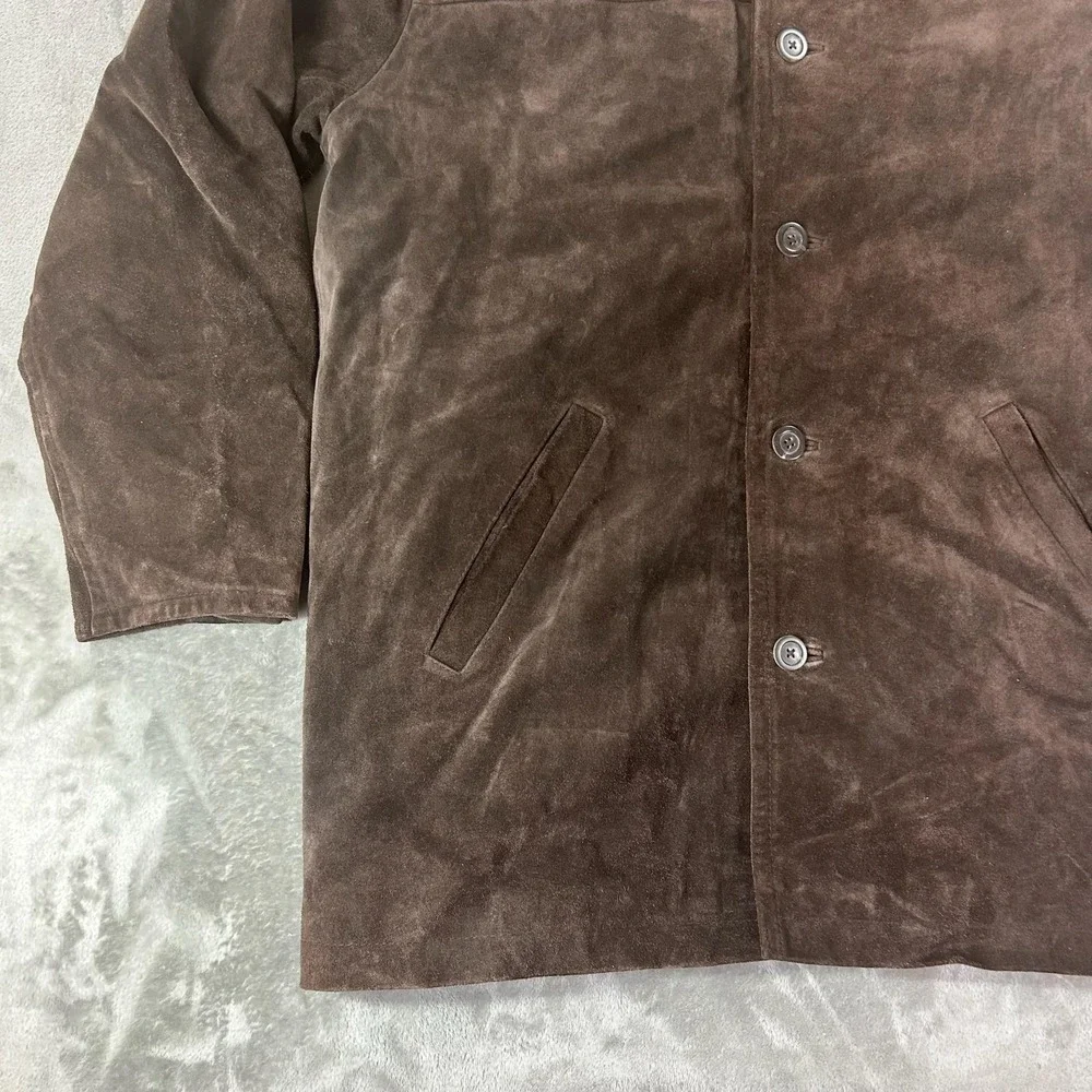 J.Crew Coat Mens Medium Brown Suede Leather Overcoat Wool Lined Single Breasted